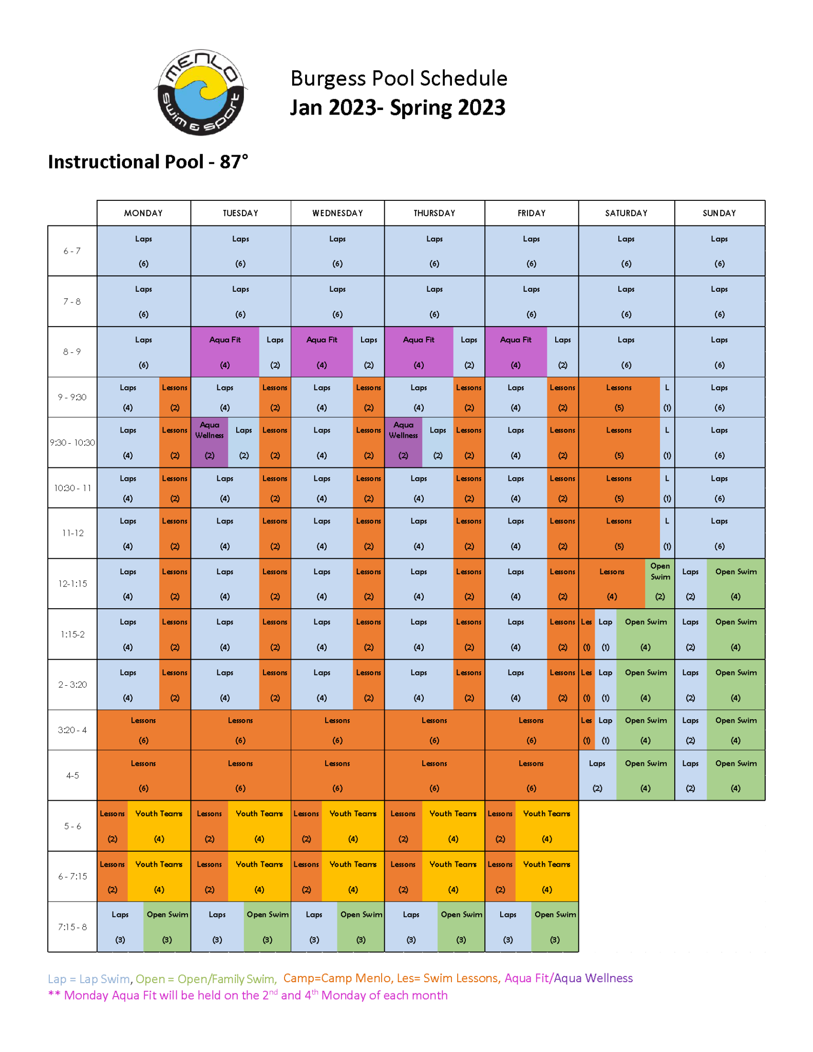 Pool Schedule Menlo Swim & Sport