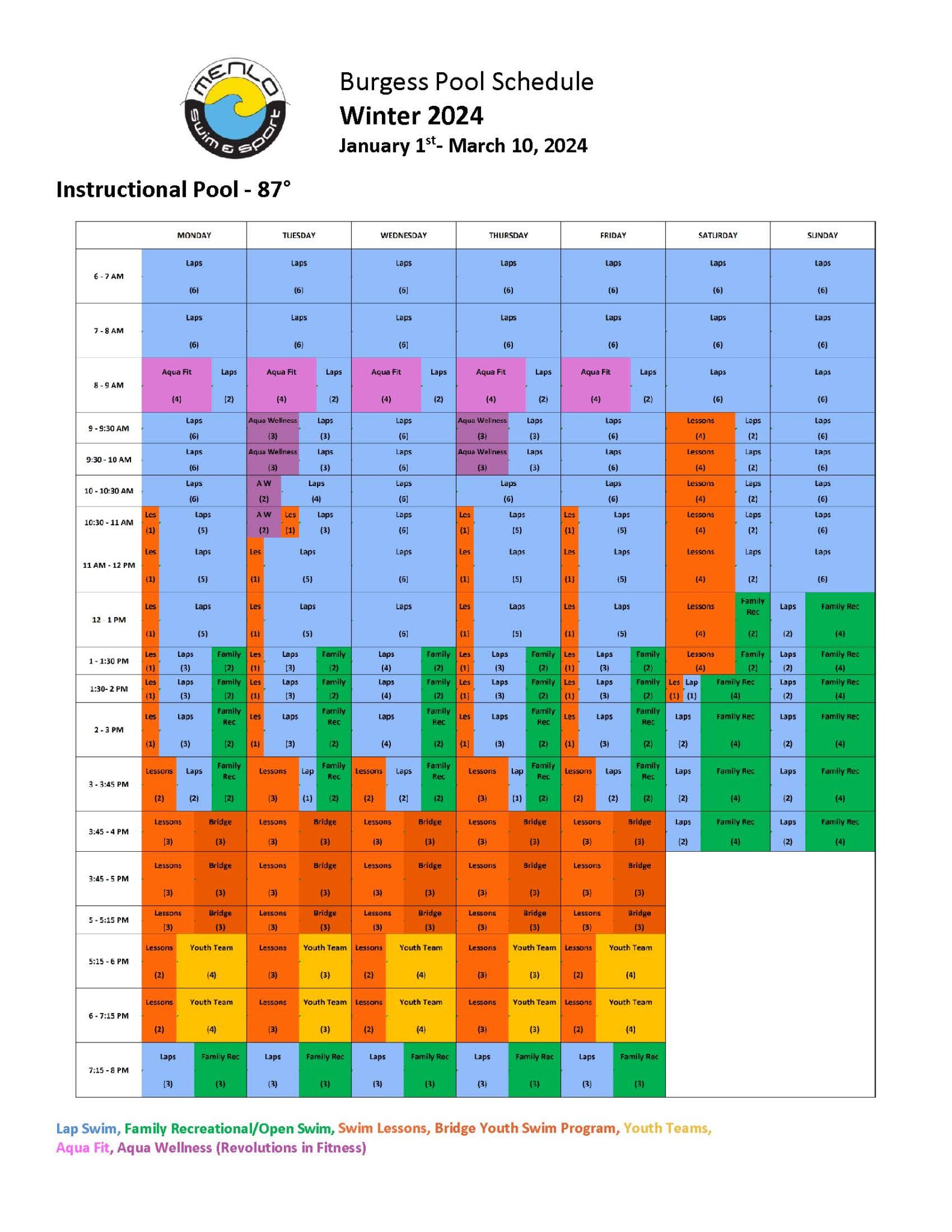 Pool Schedule Menlo Swim & Sport